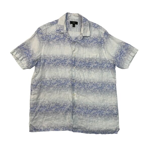 Club Room Shirt Mens Large White Blue Hawaiian Floral Linen Button Short Sleeve - Picture 1 of 10